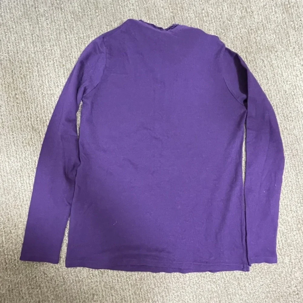 Tory Burch Top Kids XL Purple Ruffle Neck Logo Button Long Sleeve‎ Royal Core
